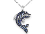 1/2 Carat (ctw) Natural Blue Sapphire Dolphin Pendant Necklace in 14K White Gold with Chain